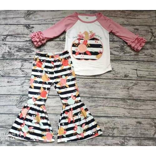 Girls Fall Outfit Thanksgiving Pumpkin Childrens Wear Boutique Pumpkin Car Fashion Stripe Girls 2 Piece Set