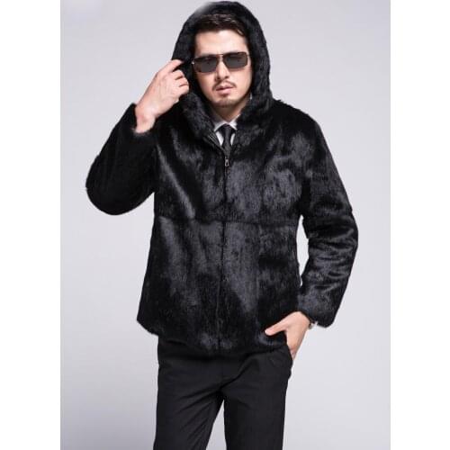 New Real genunie natural rabbit fur coat with hood mens fashion jacket warm winter custom any size