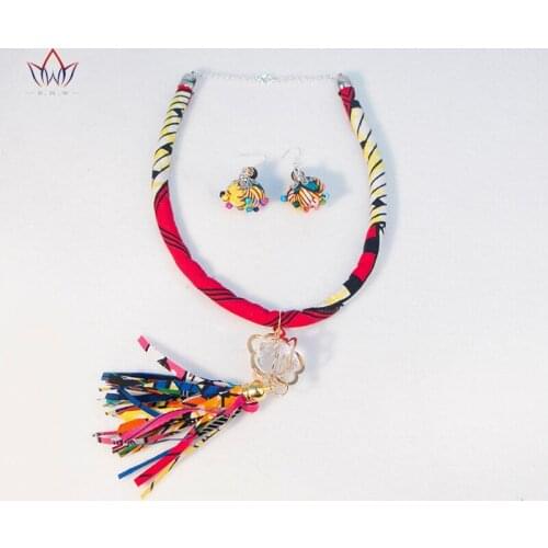 2020 New Fashion African Costume Necklace & Earring African Print Jewellery Gift Set Ankara Handmade Necklace & Earrings WYA05