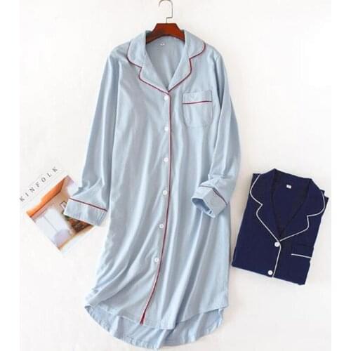 New Cotton Womens Home Clothes Homewear Long Sleeve Button Night Dress Women Spring Autumn Nightie Nightgown Woman Nightshirt