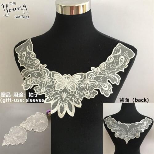 New arrive Embroidery Lace collar White Organza Fabric Lace neckline Applique Sewing Wedding Dress DIY Accessories A set of sale