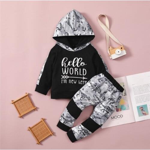 2021 Fall Autumn Boy Girl 2Pcs Clothing Letter Print Patchwork Long Sleeve Hoodies Pants Child Set Outfits Clothes