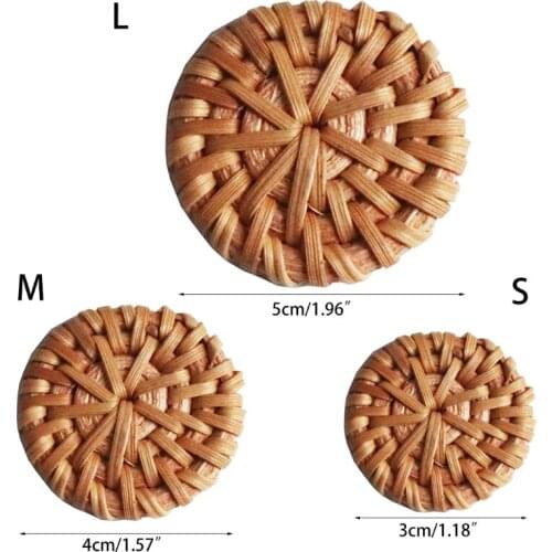 10 Pieces Natural Rattan Woven Handmade Geometric Round Straw Wicker Braid Earrings Necklace Bracelet for Daily Wearing