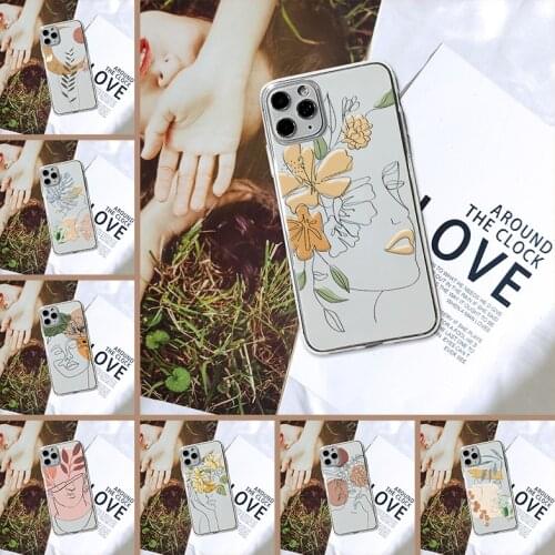 For Apple iPhone 11 Pro Max Back Cover Flower Girl Art Face Aesthetic Silicone Transparent Phone Case For iPhone se 2020 Soft