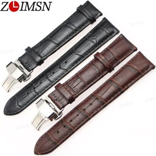 ZLIMSN Genuine Calf Leather Watchband With Butterfly Buckle Bands 18 20 22 24mm Watch Strap Replacement Watches Accessories Belt