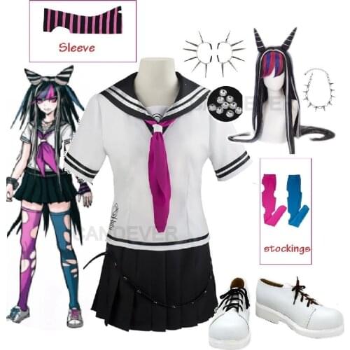 Anime Super Dangan Ronpa 2 Danganronpa Ibuki Mioda Cosplay Costume Dress Wig shoes Women Girls Jk School Uniform Sailor Set