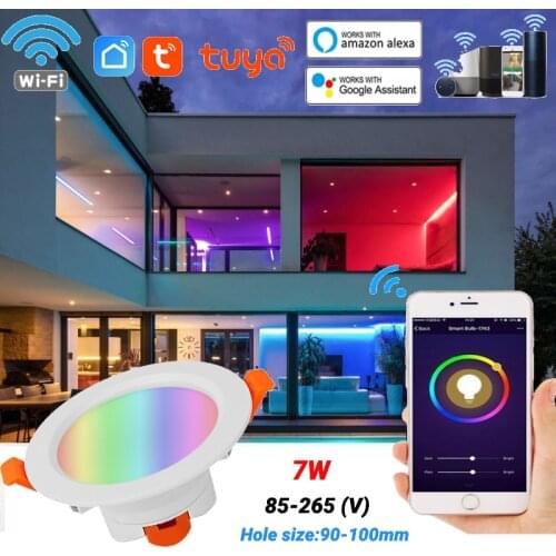 Tuya app WIFI smart LED Downlight dimmable RGBCCT 7W led spot 220V / 110V ceiling lamp recessed down lights round panel light