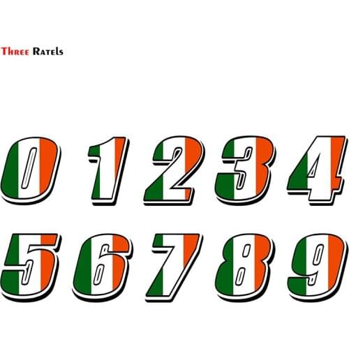 Three Ratels Car Styling Racing Numbers Vinyl IRELAND FLAG Stickers Auto Moto ATV Decor Waterproof DIY Accessories