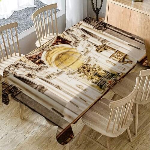 3D Church Print Tablecloth Western Architectural Pattern Waterproof Oilproof Rectangular Table Cloth for Banquet Dining Wedding
