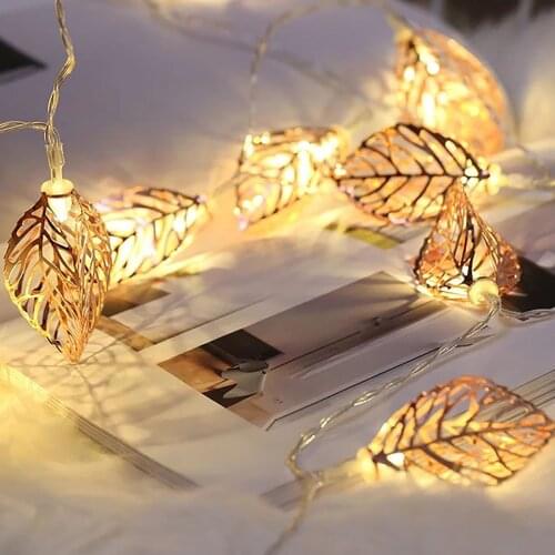Iron Gold Leaves String Lights 10/20 Led Wedding Christmas Birthday Holiday Room Courtyard Decorative LED Lights Party Favors