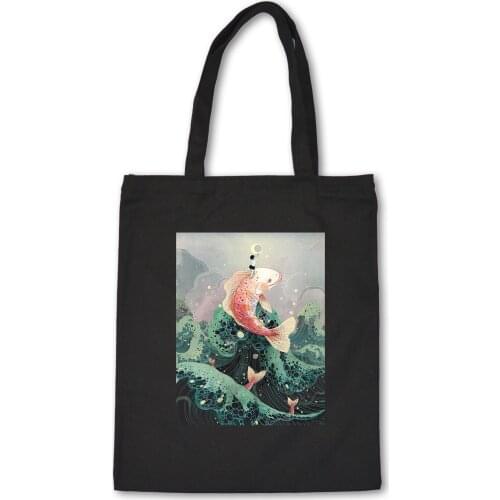 INS Summer New Women Harajuku Letter Cartoon Print Ulzzang Canvas Vintage Casual Shoulder Bags Reusable Shopping Bag Eco Bag