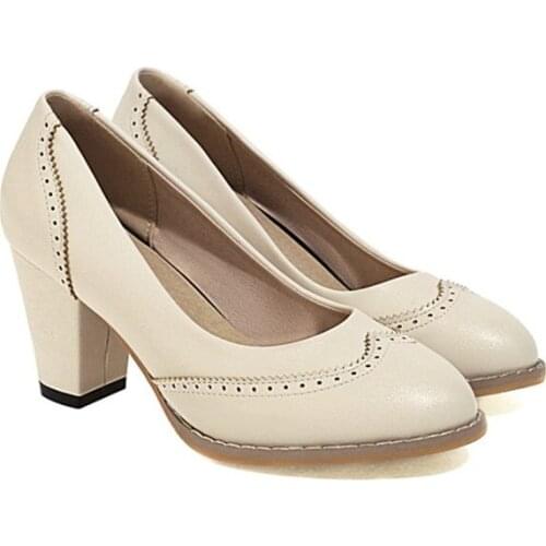 Ochanmeb British Hollow Cut Out Women Pumps Black Yellow White Beige Pink Chunky Spike Heels Woman Shoes for Spring Autumn 33-48