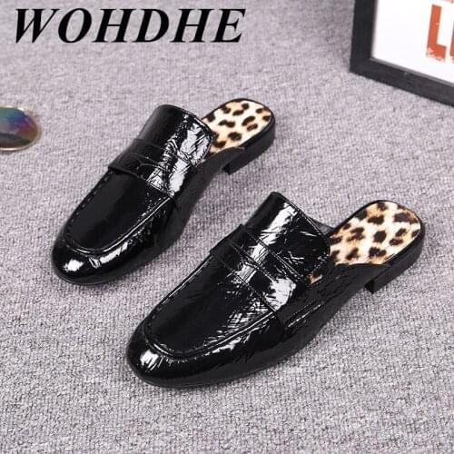 WOHDHE Women Single Shoes Sexy Low Heels Shoes For Women Party Wedding Office Shoes Square Heels Mules Leopard Print Design New