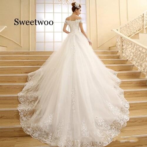 Long Sleeves Beading Tulle Flower Lace Up Luxury Party Formal Dress Floor Length Dresses Vestido de novia