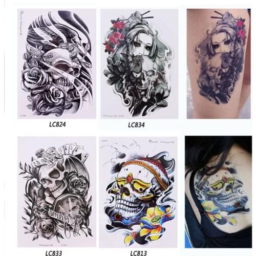 1 Sheet Fashion Removable Cool Skull Head Waterproof Body Art Arm Back Temporary Tattoo Stickers for Women Men #265944