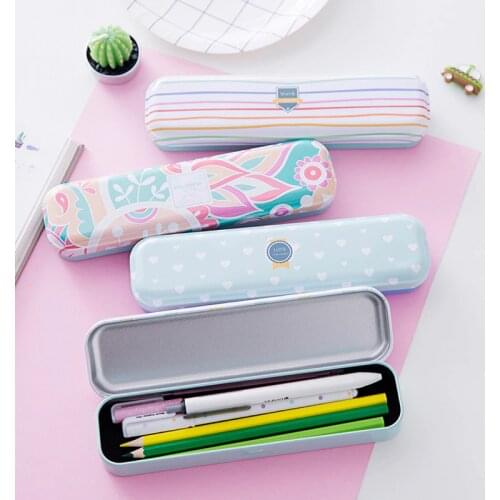 1pc Minimalism Iron Tinplate Pencil Case Creative Stationery Box Metal Tin Pencil Box Cartoon Pen Bag School Student Gifts