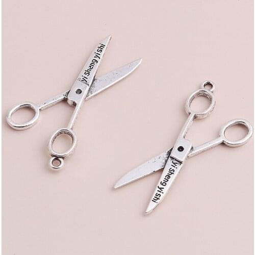 10pcs Antique Silver Color Novelty Big Scissors Charms Pendants Necklaces Metal Alloy for Jewelry Making Finding 12*43mm