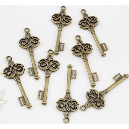100pcs Antiqued bronze finished zinc alloy key charm big 45mm filigree key pendant drop for diy 45X16mm AY0014