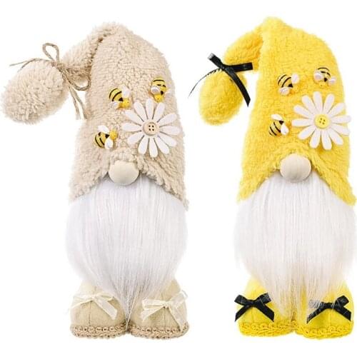 2 Pcs Bee Gnome Faceless Doll Decorative World Bee Day Plush Dwarf Elfs Home Party Decorations Kids Toys Ornament