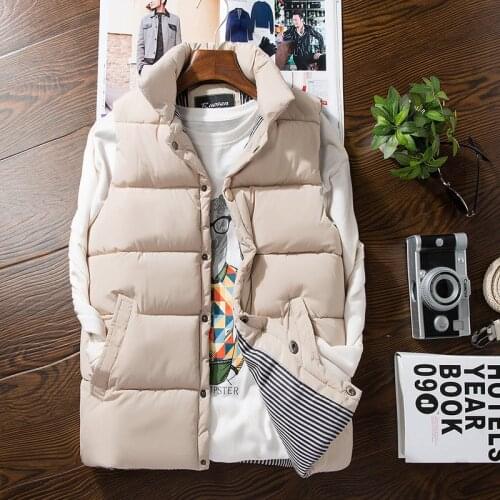 2021 Autumn and Winter Mens down Cotton Collar Solid Color Vest Youth Padded Casual Warm Vest