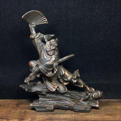 9" Tibet Buddhism Old Bronze Cinnabar Zhong Kui Buddha Statue Zhong Kui catches ghosts Town House Blessing Demon Exorcise evil E