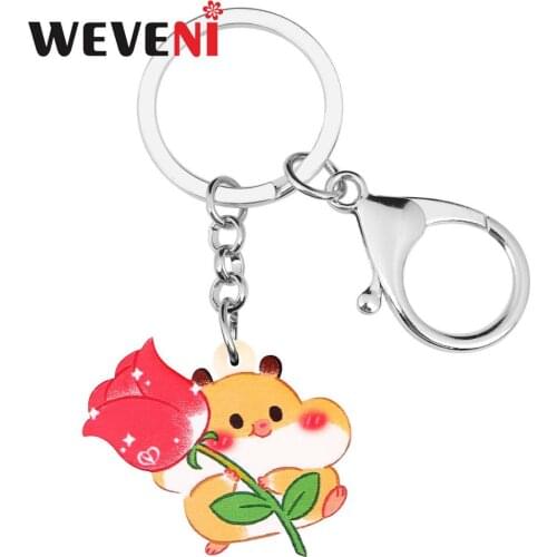 WEVENI Acrylic Valentines Day Anime Squirrel Rose Key Chain Ring Bag Car Purse Keychains For Women Girls Lovers Decoration Gift
