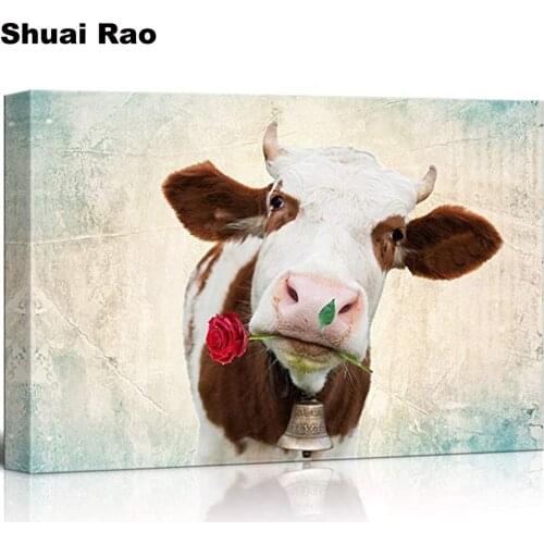 5d dairy cow rose Full square round diy 5d diamond painting animal flowers paintings by number mosaic cross stitch embroidery