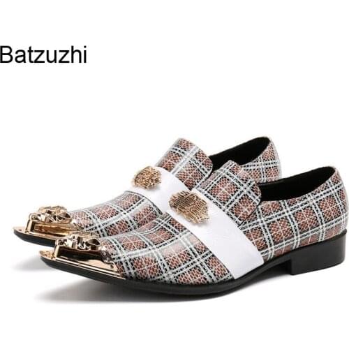 Batzuzhi Men Shoes Leather New Luxury Pointed Metal Toe Genuine Leather Dress Shoes Men Fashion Business/Party Zapatos Hombre