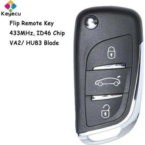 KEYECU Replacement Flip Remote Control Car Key With 3 Buttons & 433MHz & ID46 Chip - FOB for Peugeot 307 407 308 408 2005-2011
