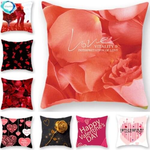 Lover Rose Heart Happy Valentines Day Decorative Cushion Cover Home Decor Polyester Pillow Case Cojines Decorativos Para Sofa