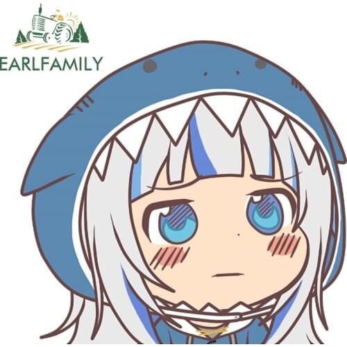 EARLFAMILY 13cm x 12.2cm Cartoon Cute Car Stickers for Gawr Gura Hololive Bumper Window Decals VAN ATV Anime Car Assessoires