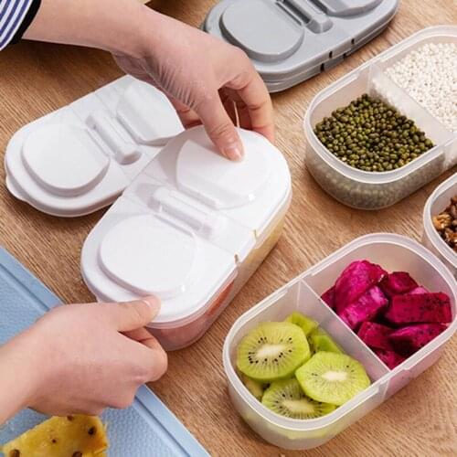 Double-Grid Sealed Cans Food and Grocery Grains Sealed Cans Multifunctional Kitchen Refrigerator Plastic Storage Box