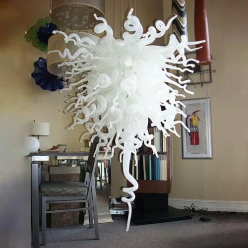 Retro Crystal Chandelier E14 LED Bulbs European Milk Glass Pendant Lights Lustres Hand Blown Chandelier for Living Room
