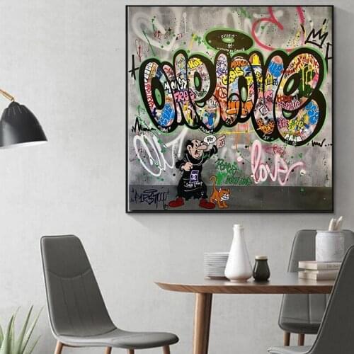 Cartoon Graffiti Art One Love Canvas Painting Colourful Street Art Poster and Prints Wall Art Pictures Home Decoration No Frame