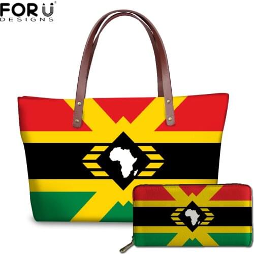 FORUDESIGNS Handbags&Purse Set Women Top-Handle Bag Afro American Pan African UNIA Flag Print Beach Totes Females Shoulder Bag
