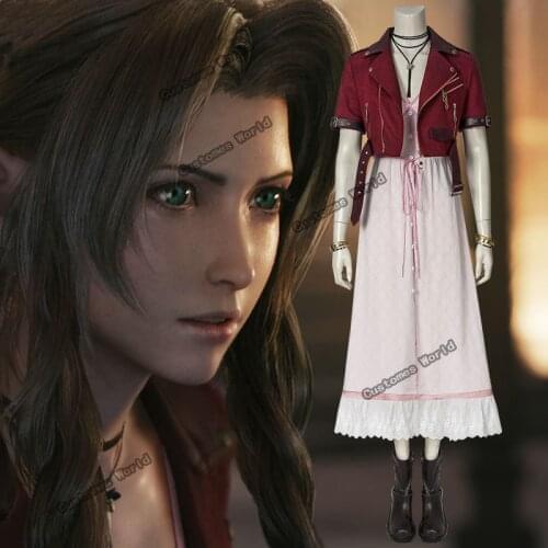 Game Final Fantasy VII Cosplay Aerith Gainsborough Costume Fancy Dress Boots Halloween Set For Women Carnival Adult Girls Wigs