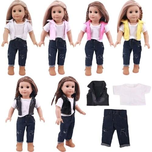 Leather Suit Vest+T-shirts+Skirts+Leggings For 18 Inch America&43Cm Baby New Born Generation Doll Shoes Clothes Accessories Toys