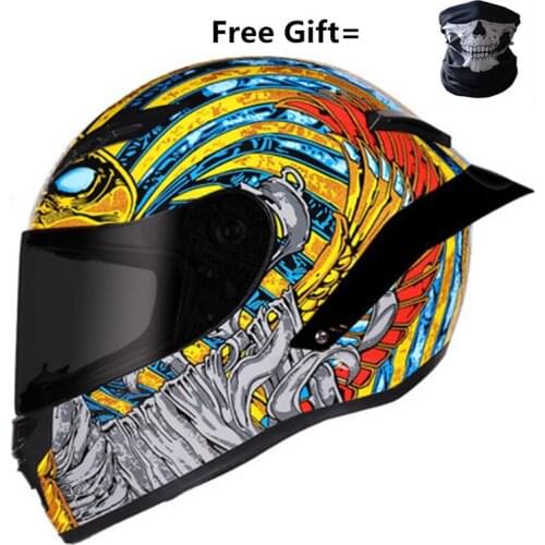 Full Face Motorcycle Helmet Professional Racing Helmet Kask DOT Rainbow Visor Motocross Off Road Touring S Pharaoh pattern