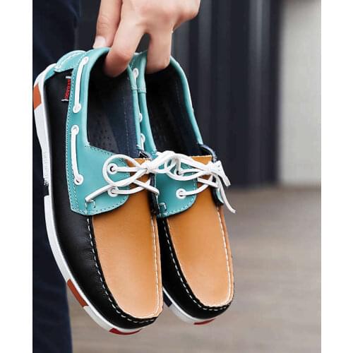 Slip-On Sport Shoes Men Sneakers Loafer Comfortable PU Leather Autumn Boat Shoes Lightweight Jogging Shoes Male Running Shoe R2