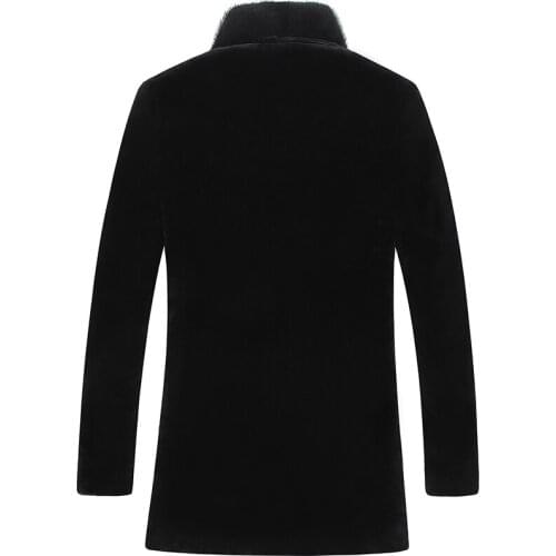 Mens Natural Men Long Sheep Shearling Mink Fur Collar Wool Coat Plus Size Leather Jacket LSY070087KJ805