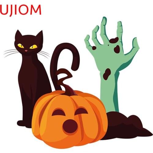 UJIOM Pumpkin Cat Happy Halloween Window Decals Waterproof Home Decoration Living Room Decor Wall Stickers Mural Art