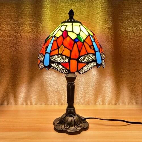 Table Lamp Mediterranean Tiffany Creative Handamde Stained Glass Desktop Decoration Light E27 Nightstand Bedroom Night Light
