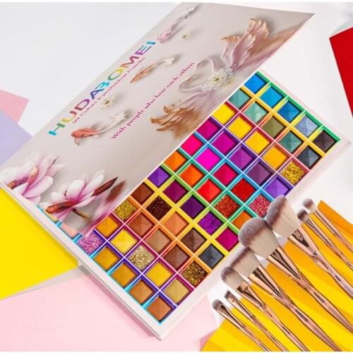 99 Colors Eyeshadow Palette Holographic Fluorescent Shiny Matte Glitter Pigment Eye Shadow Pallete Eye Makeup 8pcs Brush sombras