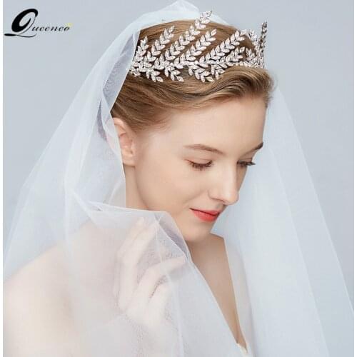 QUEENCO Fashion Leaf Crown Crystal Bridal Headband Tiara Wedding Hair Accessories Engagement Party Hairband Bride Gift