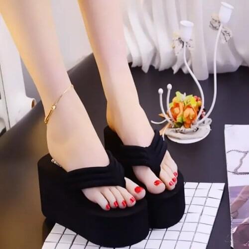 Women 11cm Slippers Wedge Heel Platform Flip-flops High Heels Beach Sandals Ladies Thick High Jelly Slides Ladies Summer Slipper