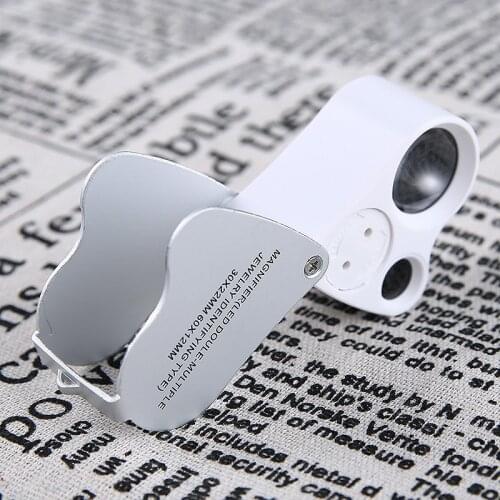 LED Light Pocket Magnifying Glass Folding Jewelry Eye Loupe Magnifier 30X 60X Magnification Jewelers Gold Eye Tool