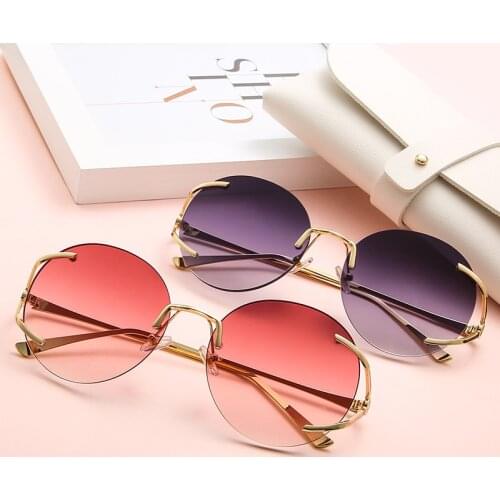 Designer Round Rimless Sunglasses Women Retro Circle Woman Sunglases UV400 Protection Gradient Eyewear Shades Zonnebril Dames