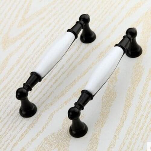 Modern fashion white black furniture handle 128mm white ceramic kitchen cabinet drawer pull 96mm black dresser door handle knob