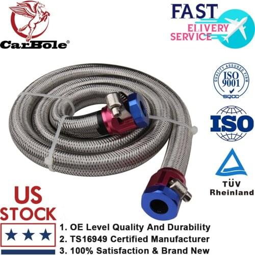 Universal 3 Feet AN6 3/8" Stainless Steel Braided Fuel Oil Gas Line Hose Air w/ Two Clamps Works On All Auto