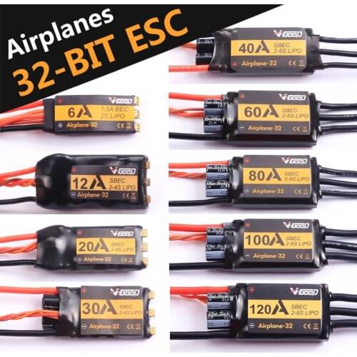 VGOOD Brushless ESC 6A /12A/20A/30/40A/60A/80A/100A /120A 2S 32-Bit With 1.5A SBEC for Fixed Wing RC Airplane Spare Part